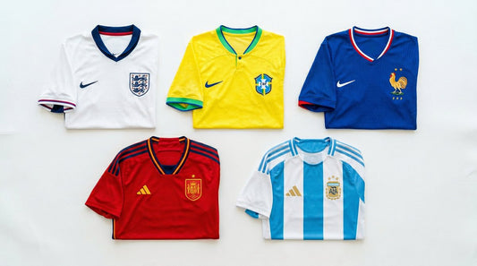 World Cup 2026 national team football kits including England, Brazil, France, Spain and Argentina jerseys