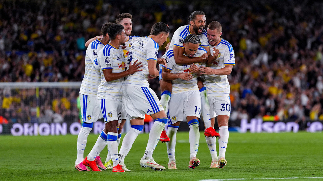Noah Okafor celebrating with Leeds United team-mates against Newcastle United at Elland Road on 14 September 2026
