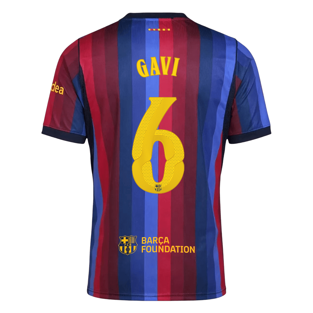 GAVI #6 Men Fan 26/27 Barcelona Home Soccer Jersey Short Sleeve Blue&Garnet - UCL