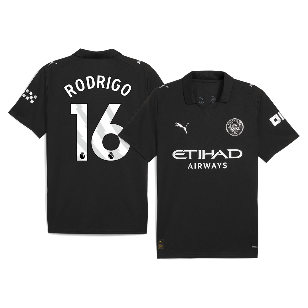 RODRIGO #16 Manchester City Away Soccer Jersey 2025/26 Black
