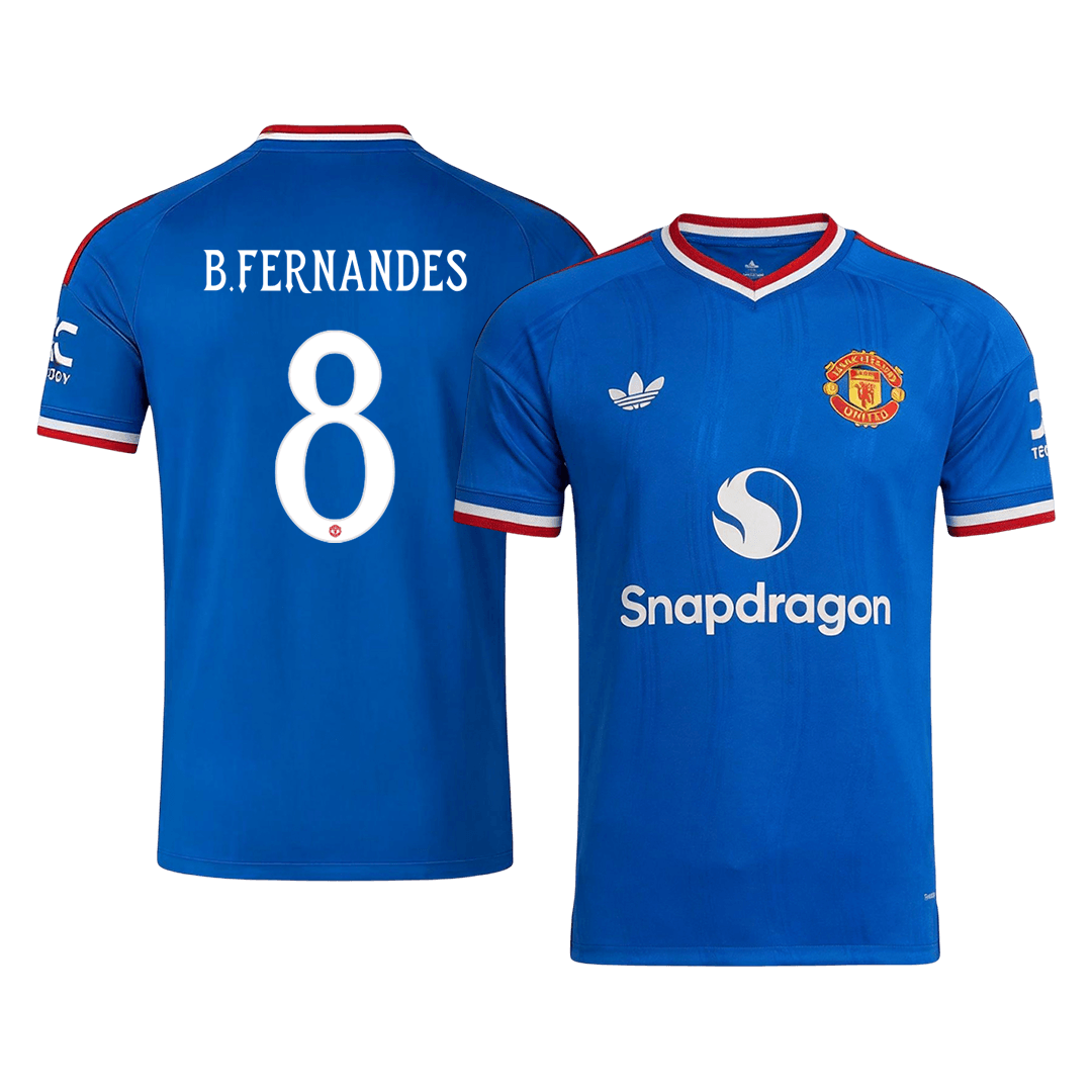 B. FERNANDES #8 Manchester United Away Soccer Jersey 2026/27 Blue - UCL