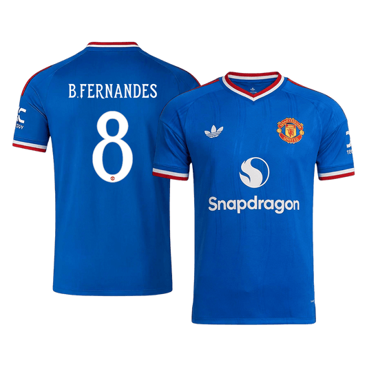 B. FERNANDES #8 Manchester United Away Soccer Jersey 2026/27 Blue - UCL
