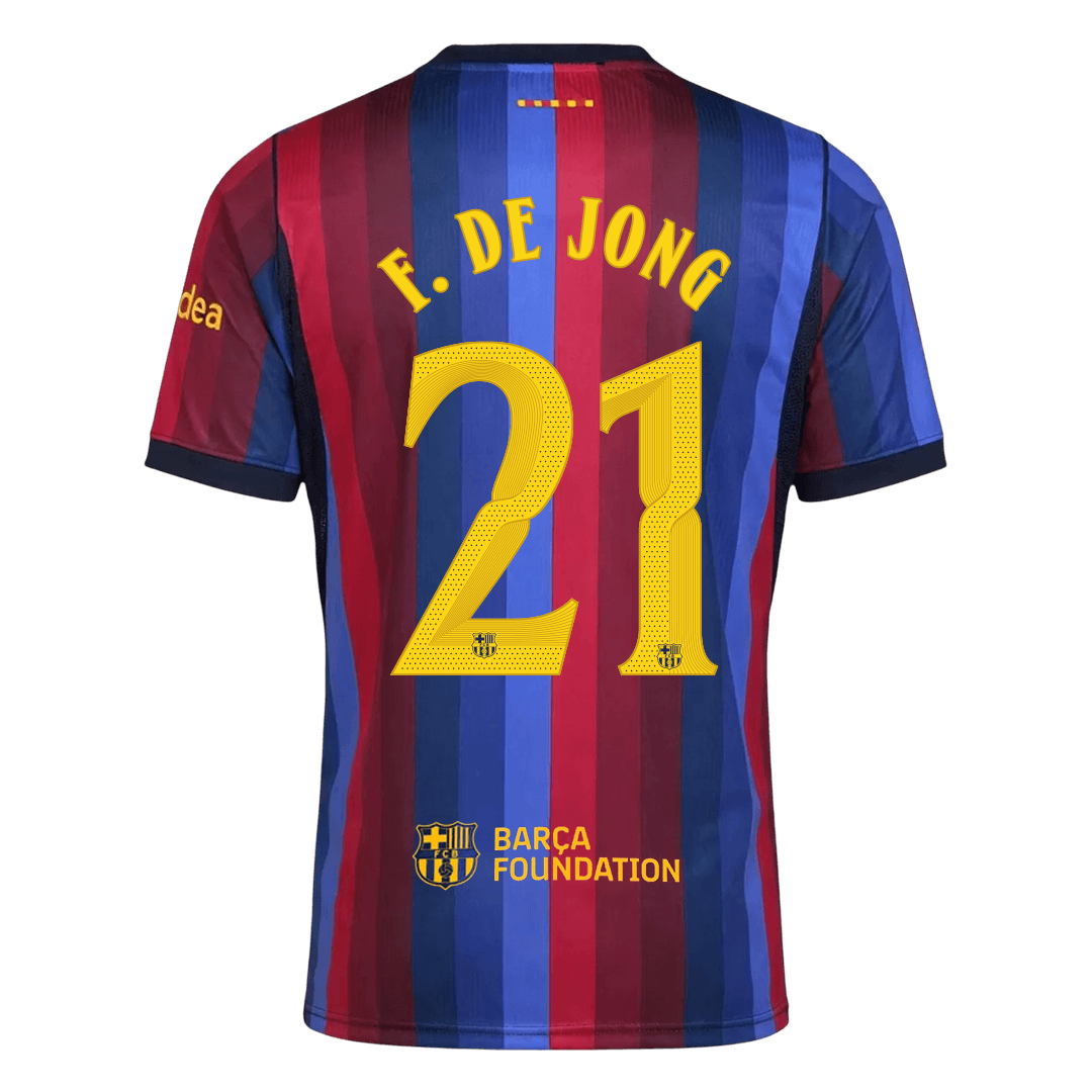 F. DE JONG #21 Men Fan 26/27 Barcelona Home Soccer Jersey Short Sleeve Blue&Garnet - UCL
