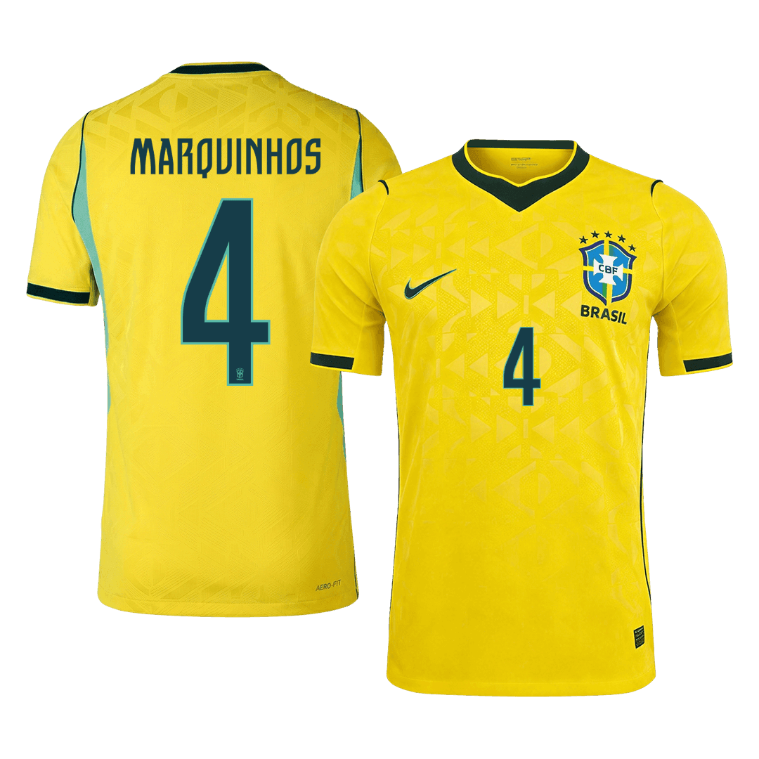 Authentic MARQUINHOS #4 Brazil Home Soccer Jersey 2026