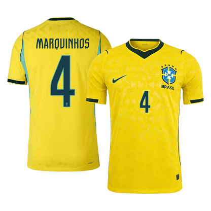 Authentic MARQUINHOS #4 Brazil Home Soccer Jersey 2026