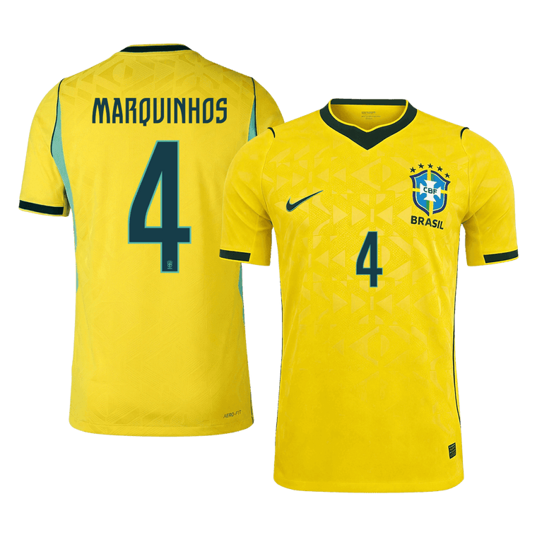 Authentic MARQUINHOS #4 Brazil Home Soccer Jersey 2026