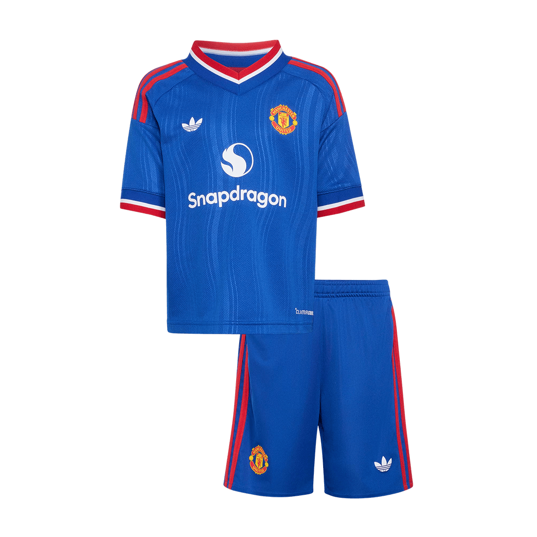 Kids Manchester United Away Soccer Jersey Kit (Jersey+Shorts) 2026/27 Blue