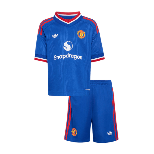 Kids Manchester United Away Soccer Jersey Kit (Jersey+Shorts) 2026/27 Blue