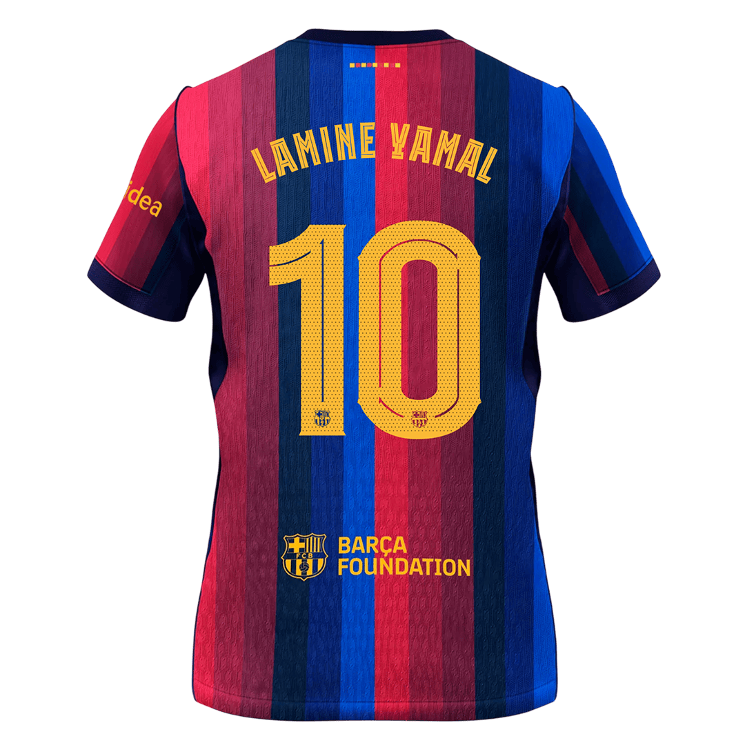LAMINE YAMAL #10 Men Fan 26/27 Barcelona Home Soccer Jersey Short Sleeve Blue&Garnet