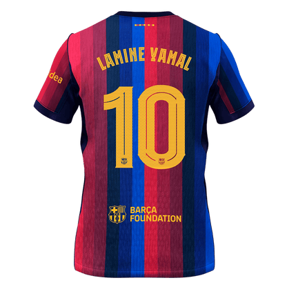LAMINE YAMAL #10 Men Fan 26/27 Barcelona Home Soccer Jersey Short Sleeve Blue&Garnet