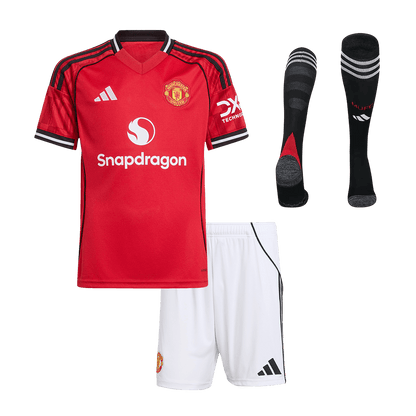 Kid's Manchester United Home Soccer Jersey Kit(Jersey+Shorts+Socks) 2025/26 Red