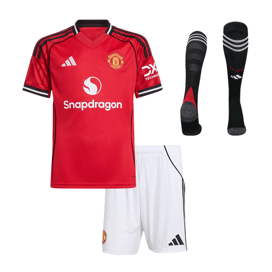 Kid's Manchester United Home Soccer Jersey Kit(Jersey+Shorts+Socks) 2025/26 Red