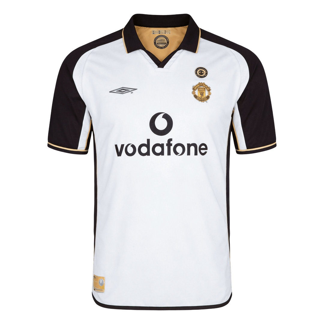Men Retro Fan Version Manchester United Reversible Away/Third Soccer Jersey 2001/02 White&Gold