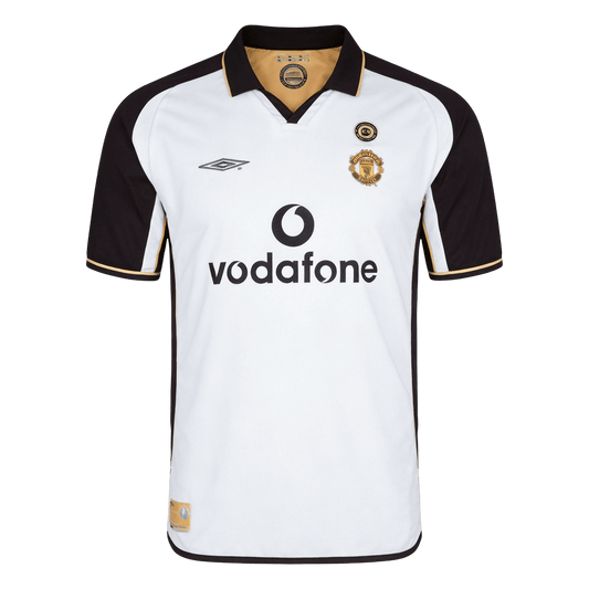 Men Retro Fan Version Manchester United Reversible Away/Third Soccer Jersey 2001/02 White&Gold