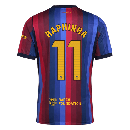RAPHINHA #11 Men Fan 26/27 Barcelona Home Soccer Jersey Short Sleeve Blue&Garnet