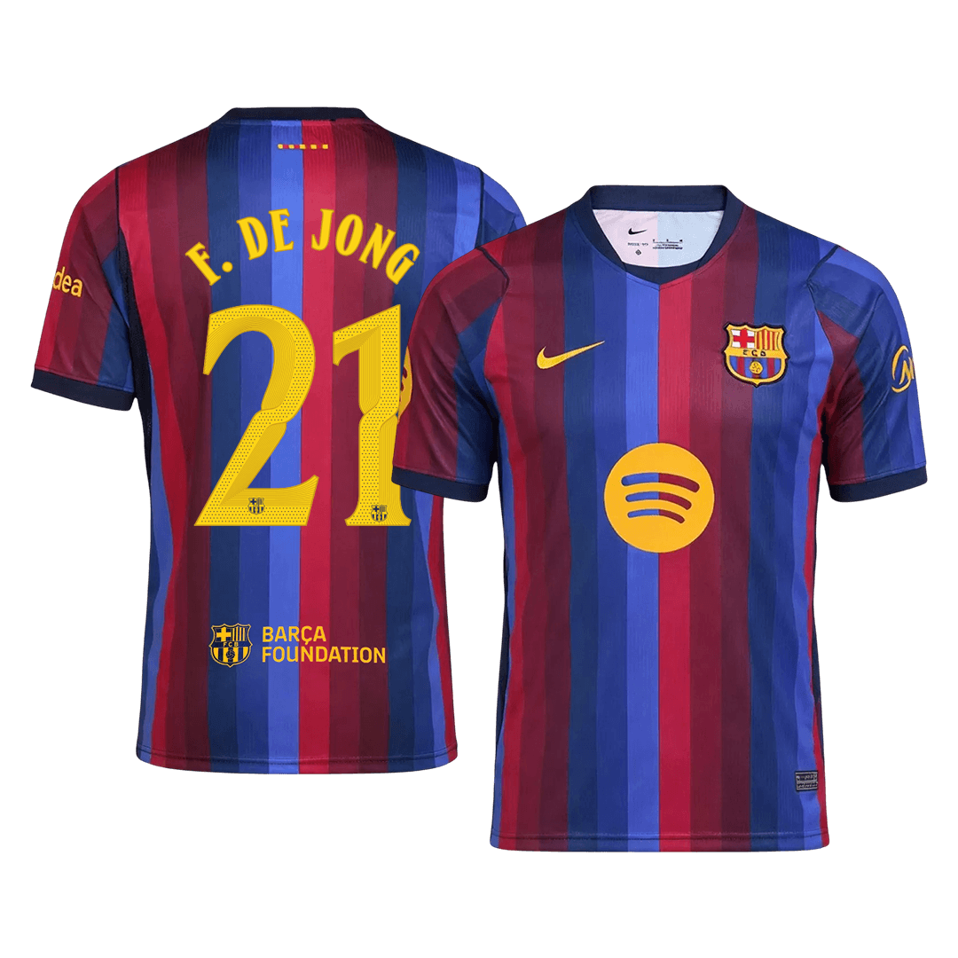 F. DE JONG #21 Men Fan 26/27 Barcelona Home Soccer Jersey Short Sleeve Blue&Garnet - UCL