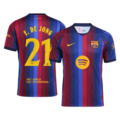 F. DE JONG #21 Men Fan 26/27 Barcelona Home Soccer Jersey Short Sleeve Blue&Garnet - UCL