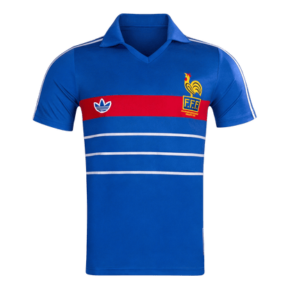 Men Retro Fan Version 1984 France Home Soccer Jersey Short Sleeve Blue