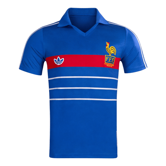 Men Retro Fan Version 1984 France Home Soccer Jersey Short Sleeve Blue