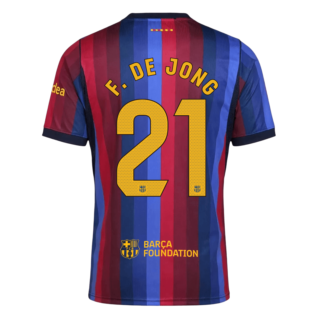F. DE JONG #21 Men Fan 26/27 Barcelona Home Soccer Jersey Short Sleeve Blue&Garnet