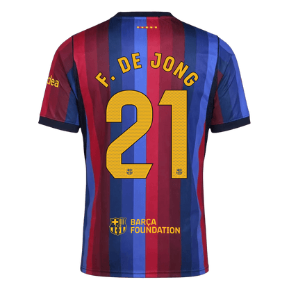 F. DE JONG #21 Men Fan 26/27 Barcelona Home Soccer Jersey Short Sleeve Blue&Garnet