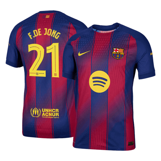 Authentic F.DE JONG #21 Barcelona Home Soccer Jersey 2025/26 Red&Blue - UCL