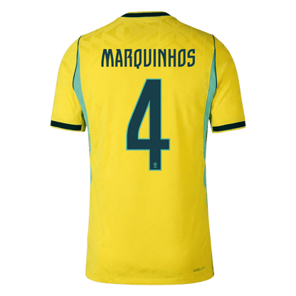 Authentic MARQUINHOS #4 Brazil Home Soccer Jersey 2026