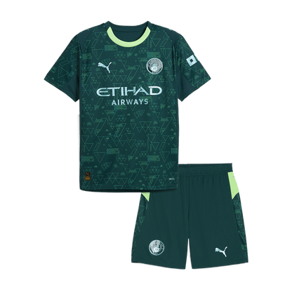 Kid's Manchester City Fourth Soccer Jersey Kit(Jersey+Shorts) 25/26 Green