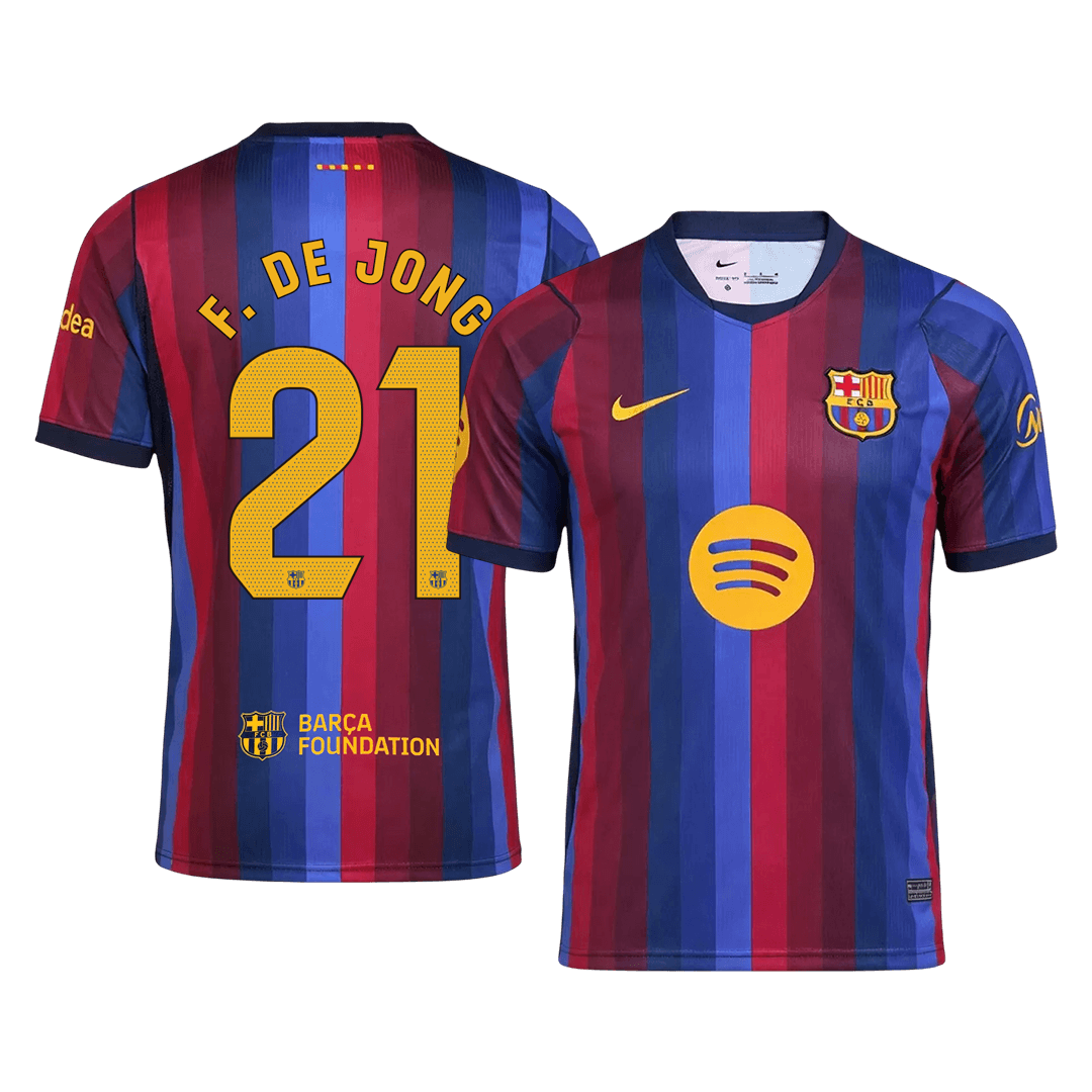 F. DE JONG #21 Men Fan 26/27 Barcelona Home Soccer Jersey Short Sleeve Blue&Garnet