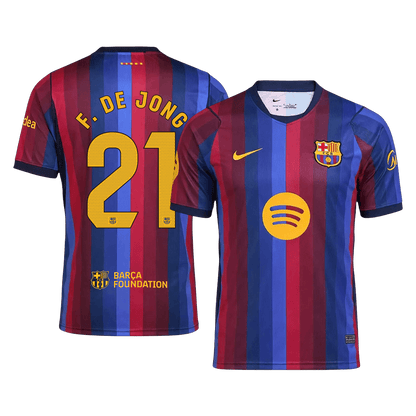F. DE JONG #21 Men Fan 26/27 Barcelona Home Soccer Jersey Short Sleeve Blue&Garnet