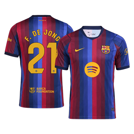 F. DE JONG #21 Men Fan 26/27 Barcelona Home Soccer Jersey Short Sleeve Blue&Garnet