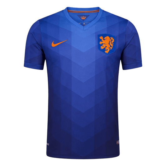Men Retro Fan Version 2014 Netherlands Away Soccer Jersey Short Sleeve Blue