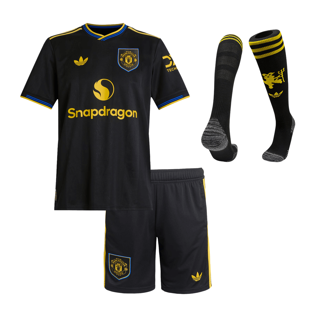Kid's Manchester United Third Away Soccer Jersey Kit(Jersey+Shorts+Socks) 25/26 Black