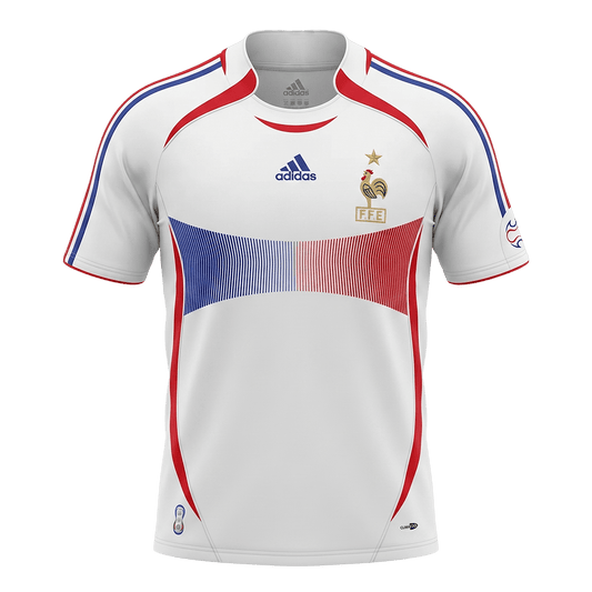 Men Retro Fan Version 2006 France Away Soccer Jersey Short Sleeve White