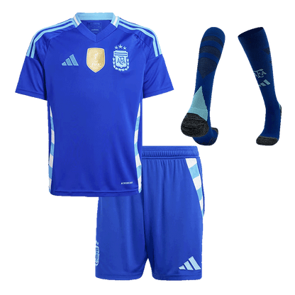 Kid's Argentina Away Soccer Jersey Kit(Jersey+Shorts+Socks) 2024