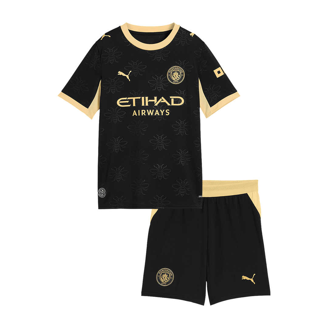 Kids Manchester City Away Soccer Jersey Kit (Jersey+Shorts) 2026/27 Black