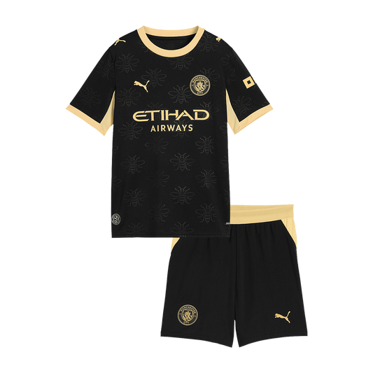 Kids Manchester City Away Football Jersey Kit (Jersey+Shorts) 2026/27 Black