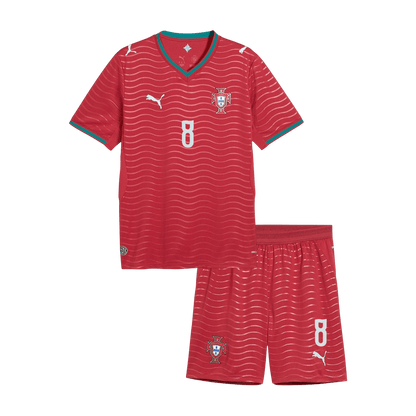 B. FERNANDES #8 Kid's Portugal Home Soccer Jersey Kit(Jersey+Shorts) World Cup 2026 Red