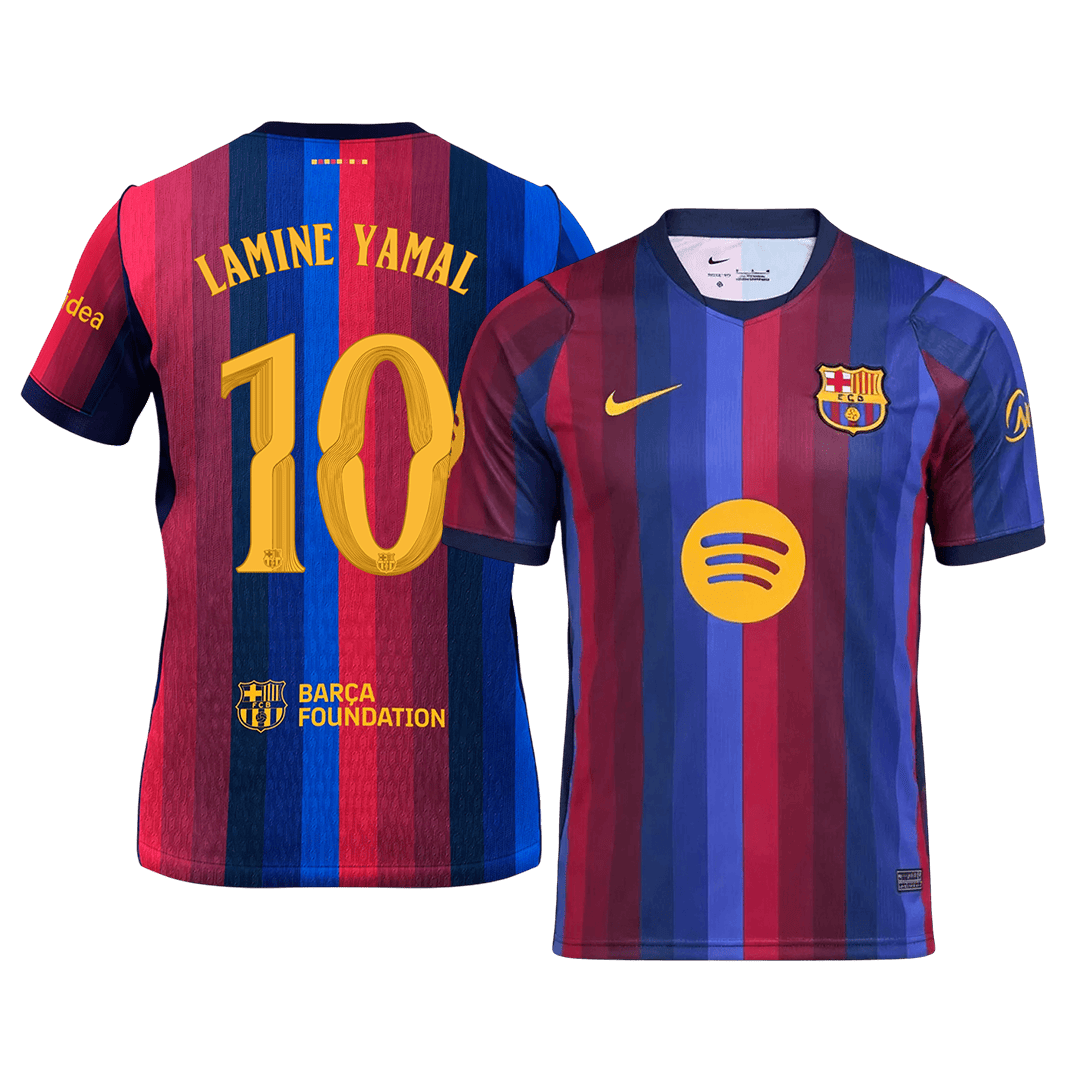 LAMINE YAMAL#10 Men Fan 26/27 Barcelona Home Soccer Jersey Short Sleeve Blue&Garnet -UCL