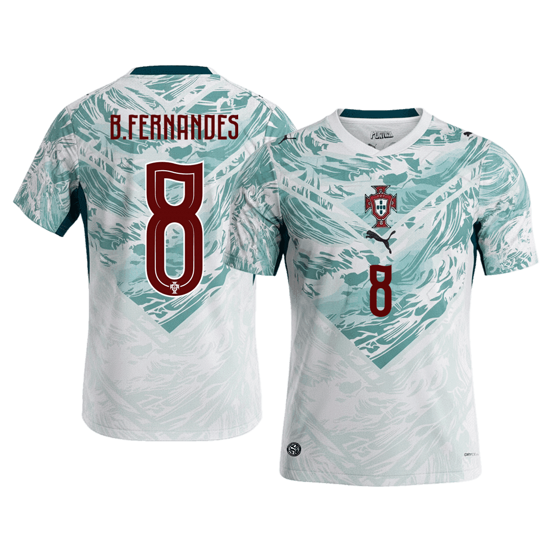 B.FERNANDES #8 Portugal Away Soccer Jersey World Cup 2026 White&Green