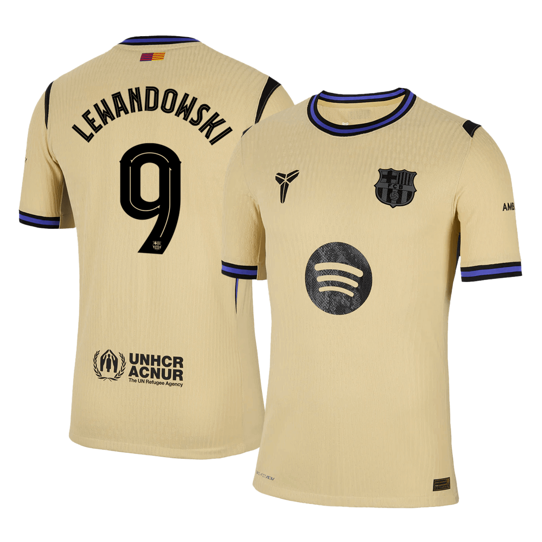 Authentic LEWANDOWSKI #9 Barcelona Away Soccer Jersey 2025/26 Yellow - UCL