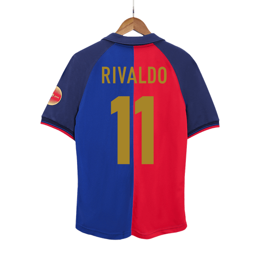 Retro RIVALDO #11 1999/00 Barcelona Home Soccer Jersey - 100th Anniversary