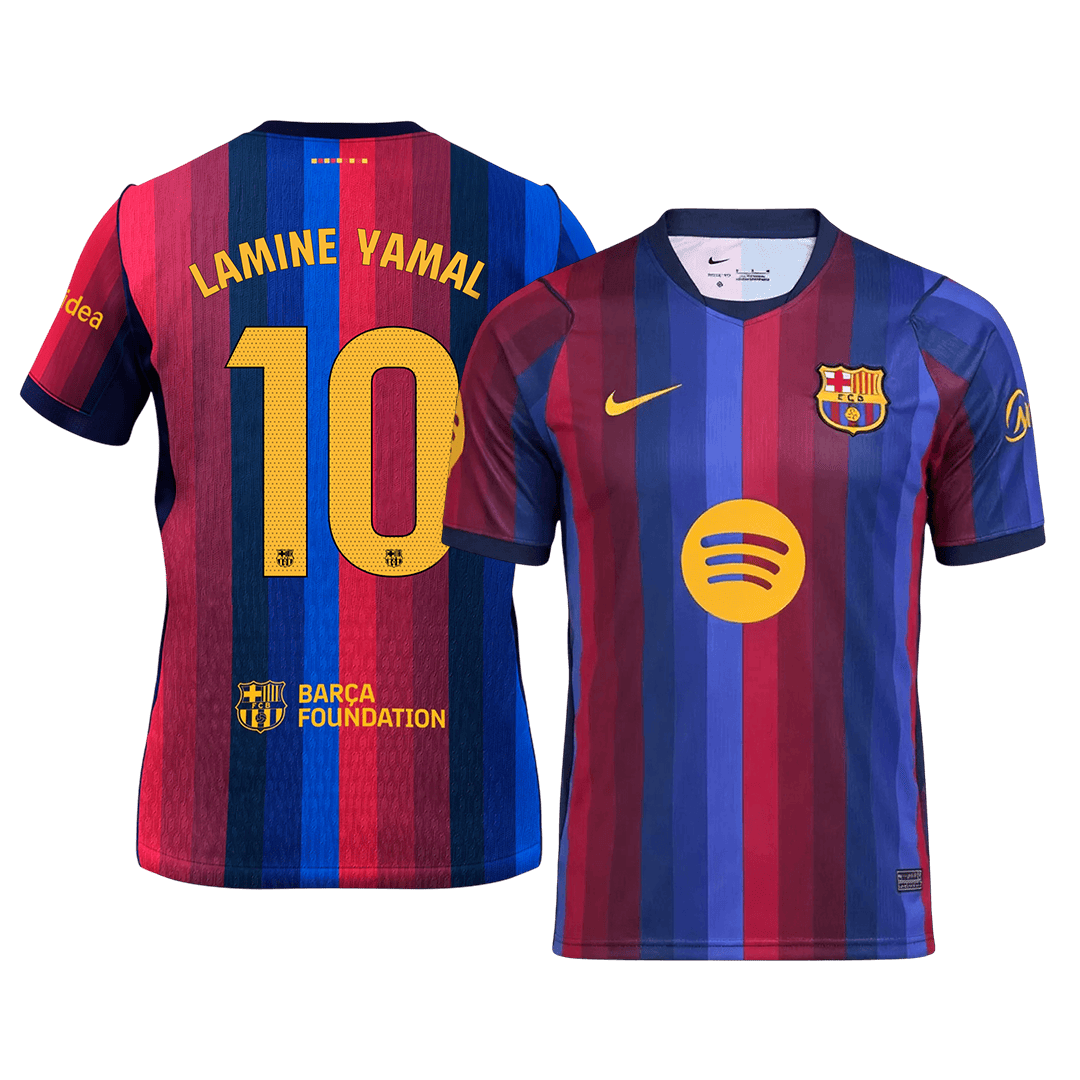 LAMINE YAMAL #10 Men Fan 26/27 Barcelona Home Soccer Jersey Short Sleeve Blue&Garnet
