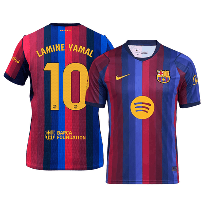 LAMINE YAMAL #10 Men Fan 26/27 Barcelona Home Soccer Jersey Short Sleeve Blue&Garnet