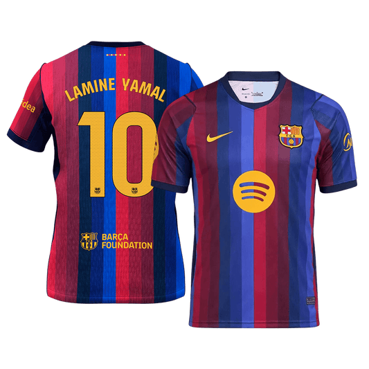 LAMINE YAMAL #10 Men Fan 26/27 Barcelona Home Soccer Jersey Short Sleeve Blue&Garnet