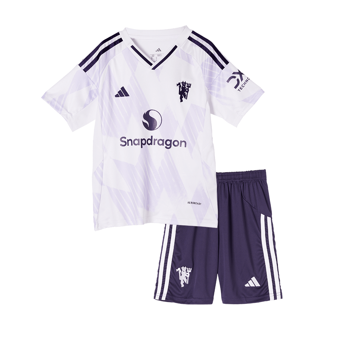 Kid's Manchester United Away Soccer Jersey Kit(Jersey+Shorts) 2025/26 White