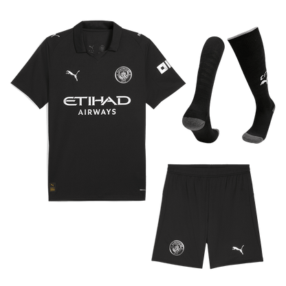 Manchester City Away Soccer Jersey Kit(Jersey+Shorts+Socks) 2025/26 Black