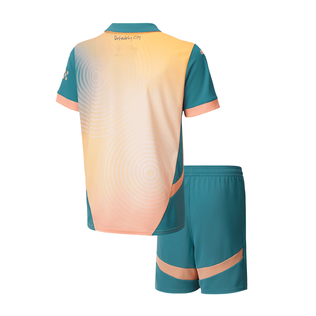 Kid's Manchester City Fourth Away 'Definitely City' Football Shirt Kit (Shirt+Shorts) 2024/25 Football Kit UK