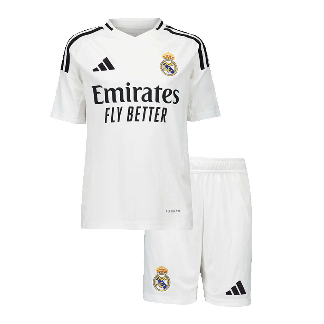 MBAPPÉ #9 Kid's Real Madrid Home Soccer Jersey Kit(Jersey+Shorts) 2024/25 White