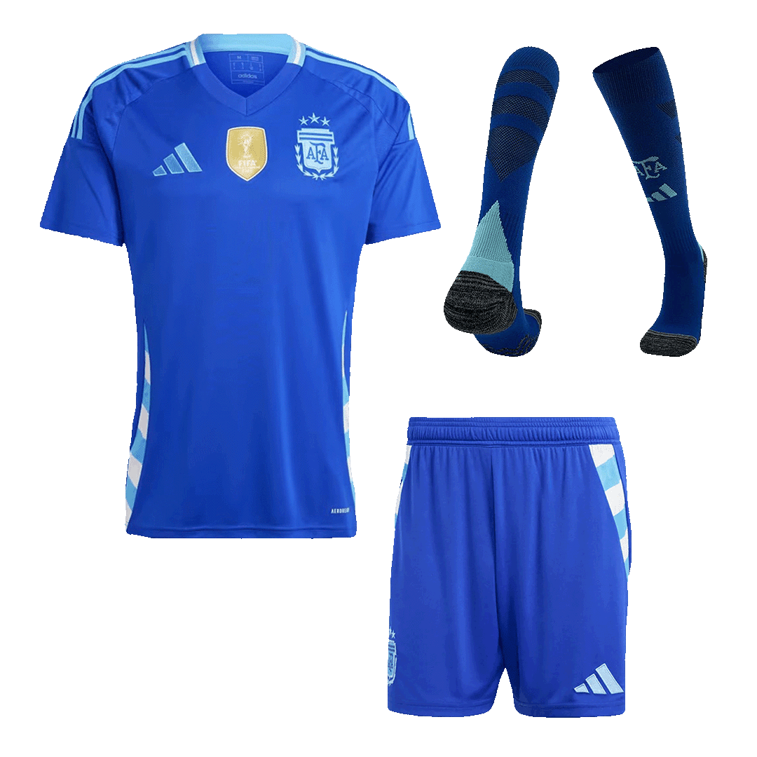 Men's Argentina Away Soccer Jersey Kit  (Jersey+Shorts+Socks) 2024